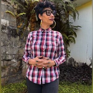 Jachs Girlfriend 100% Cotton Plaid Women's shirt M long sleeves buttons down